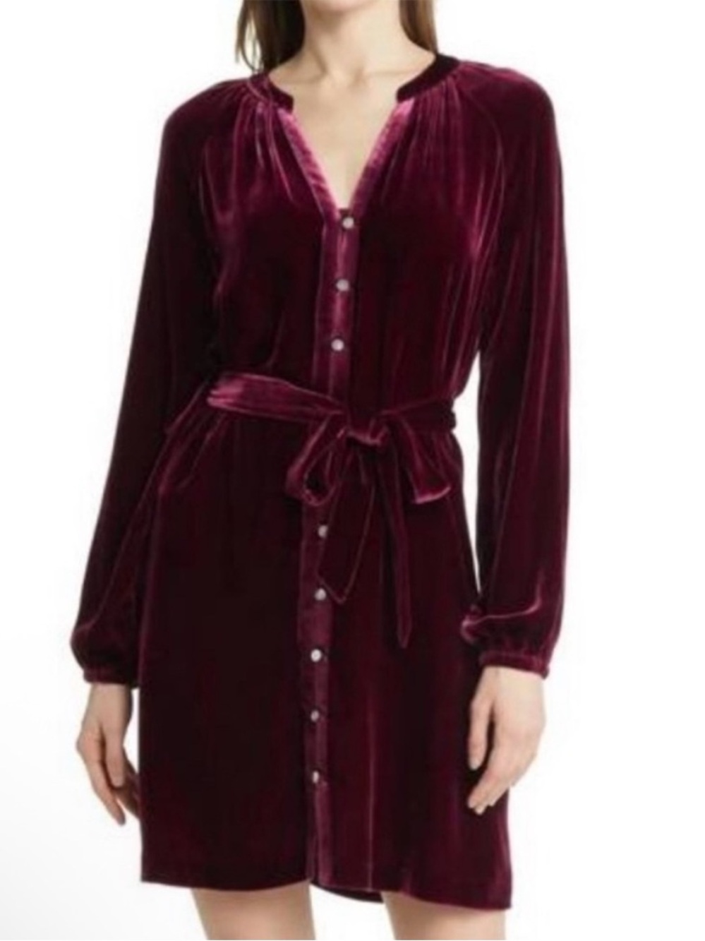 Faherty Red Velvet Long Sleeve Dress